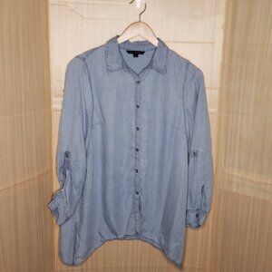 Zac & Rachel Womens Blue Lyocel Asymmetrical Button Down Shirt Large